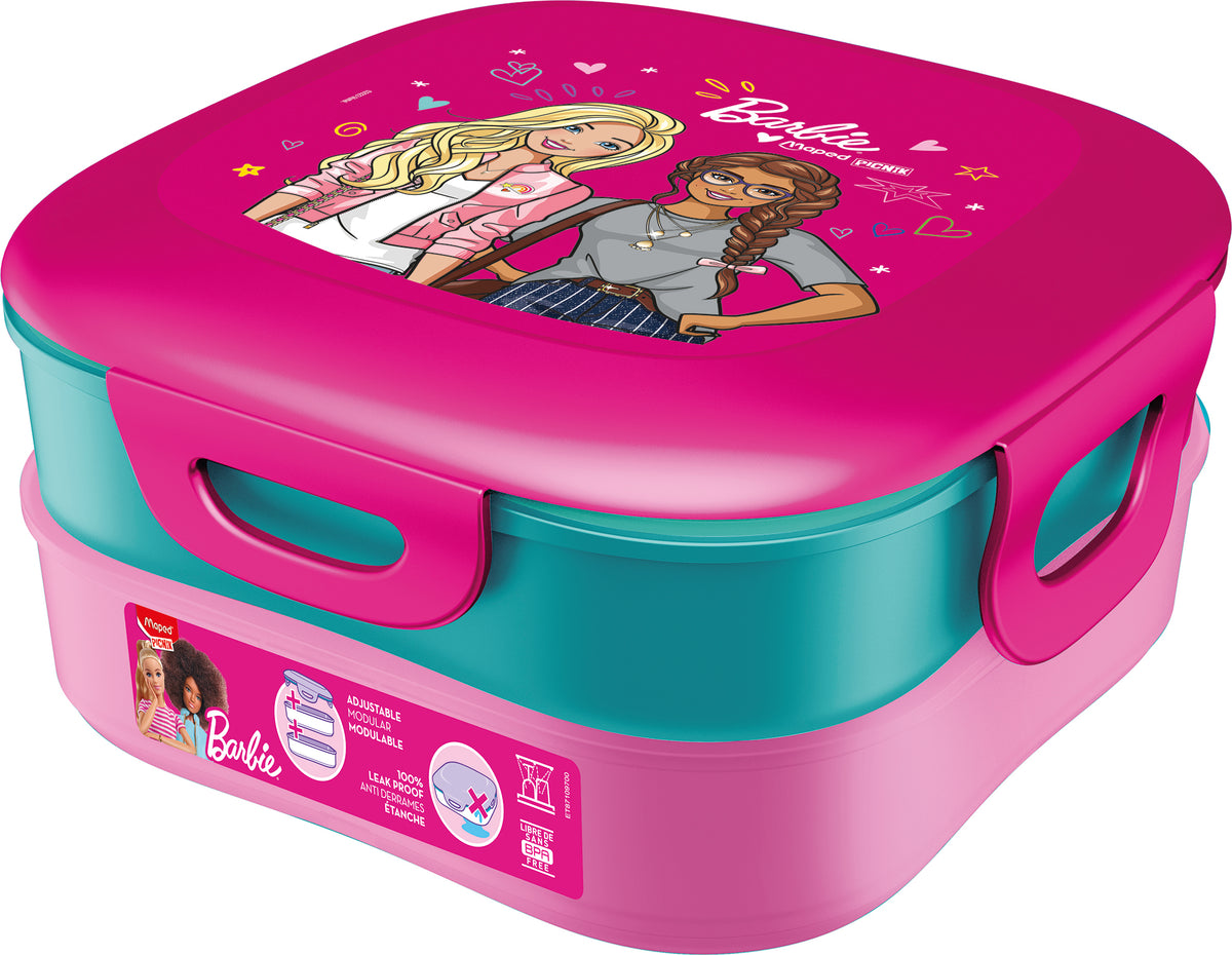 Lunch Box BARBIE modulabile 2 scompartimenti 1,4 lt con all'interno 12 pennarelli Barbie