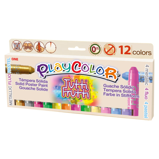 TEMPERA SOLIDA Playcolor TUTTI FRUTTI 12 colori assortiti