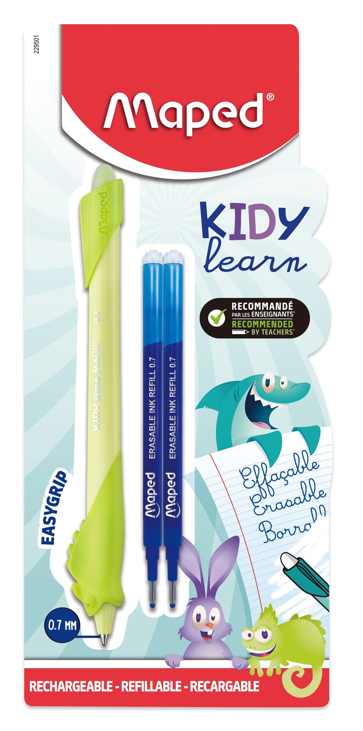 Penna cancellabile Blu Kidy Learn Magic camaleonte + 2 Refill
