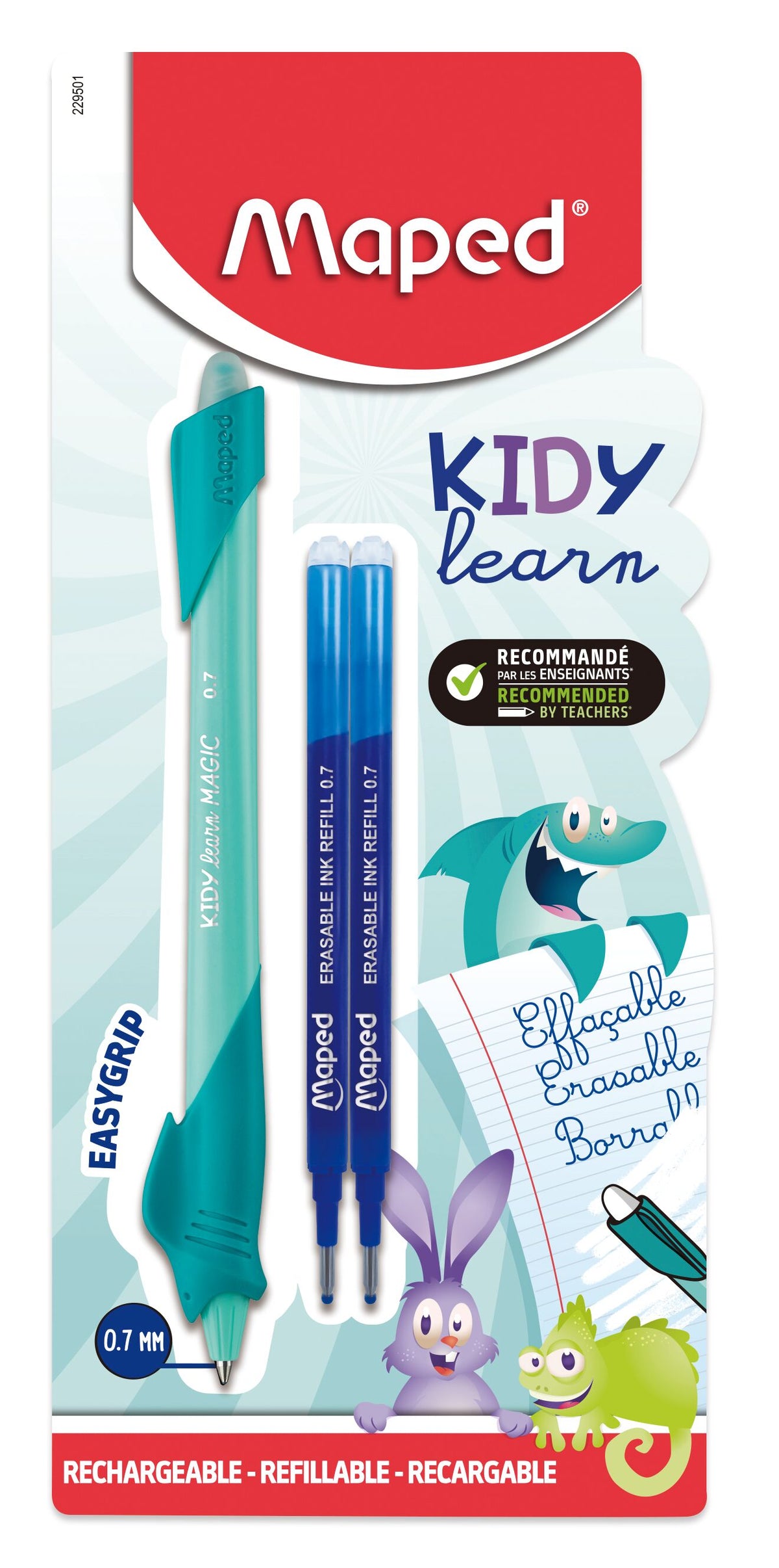 Penna cancellabile Blu Kidy Learn Magic squalo + 2 Refill