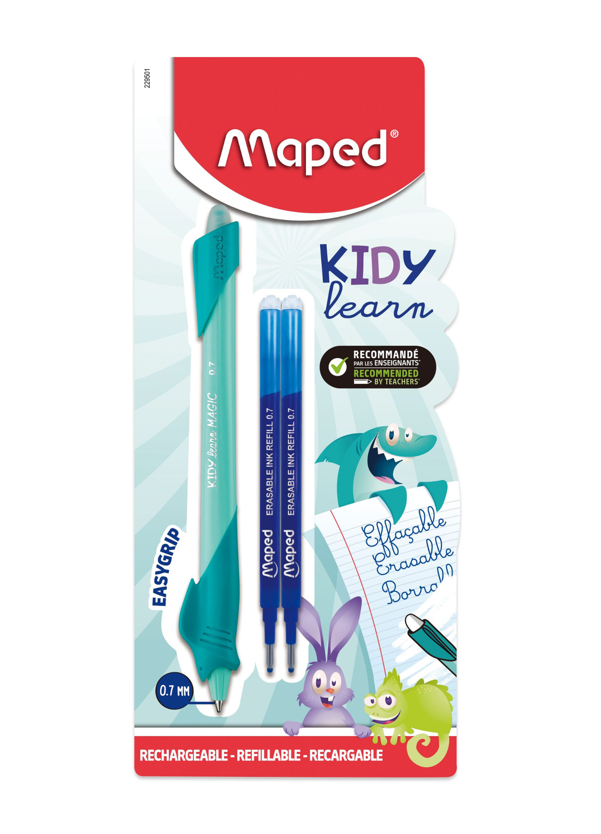 Penna cancellabile Blu Kidy Learn Magic squalo + 2 Refill