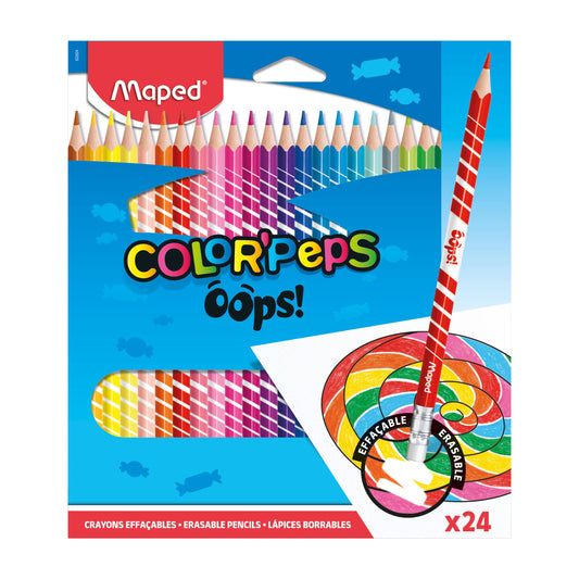 Pastelli triangolari COLOR'PEPS OOPS con gomma integrata 24 pz