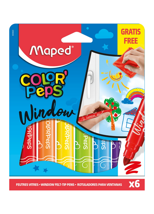 MAPED PENNARELLI PER VETRI 6 colori + PANNO in microfibra