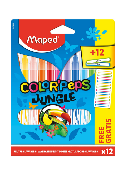 MAPED PENNARELLI JUNGLE X 12 colori + 12 ETICHETTE