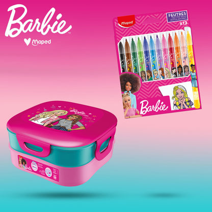Lunch Box BARBIE modulabile 2 scompartimenti  1,4 lt con all'interno 12 pennarelli Barbie
