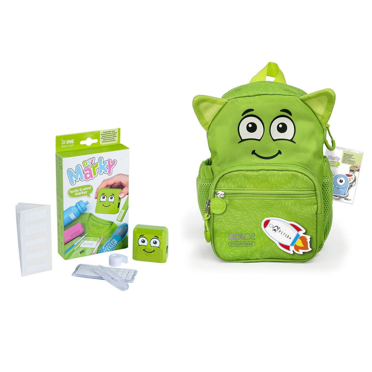 Zainetto personalizzabile con all'interno timbro per tessuti MARKY – VERDE